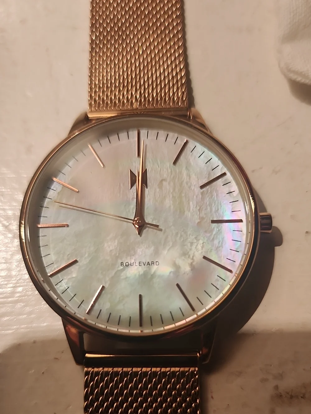 MVMT Rose Gold Mesh Watch with Mother-of-Pearl Dial